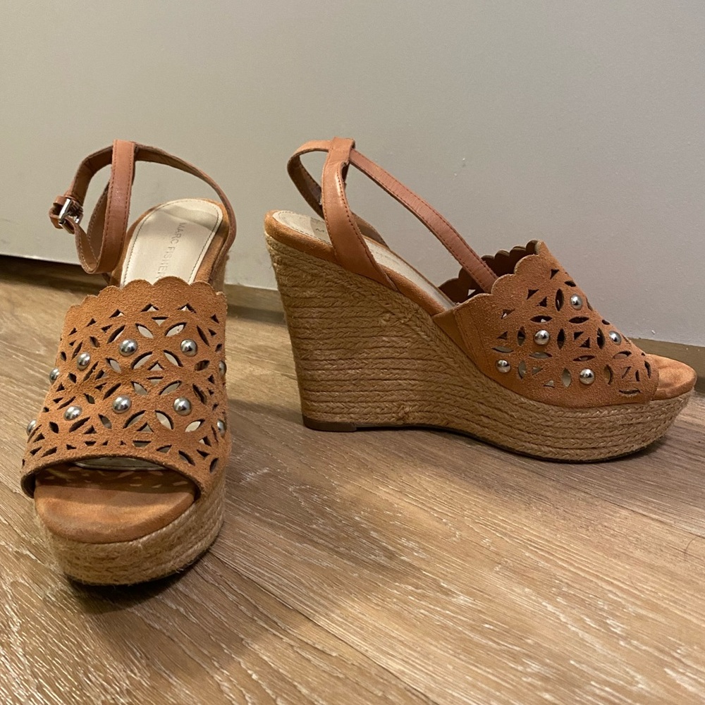 Marc Fischer Espadrille Laced Wedges Tan